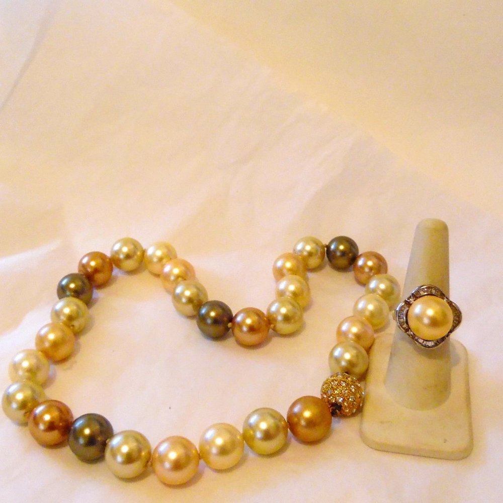 Pearlfection 17" Multi South Sea Pearl Necklace & Size 8 Ring Set